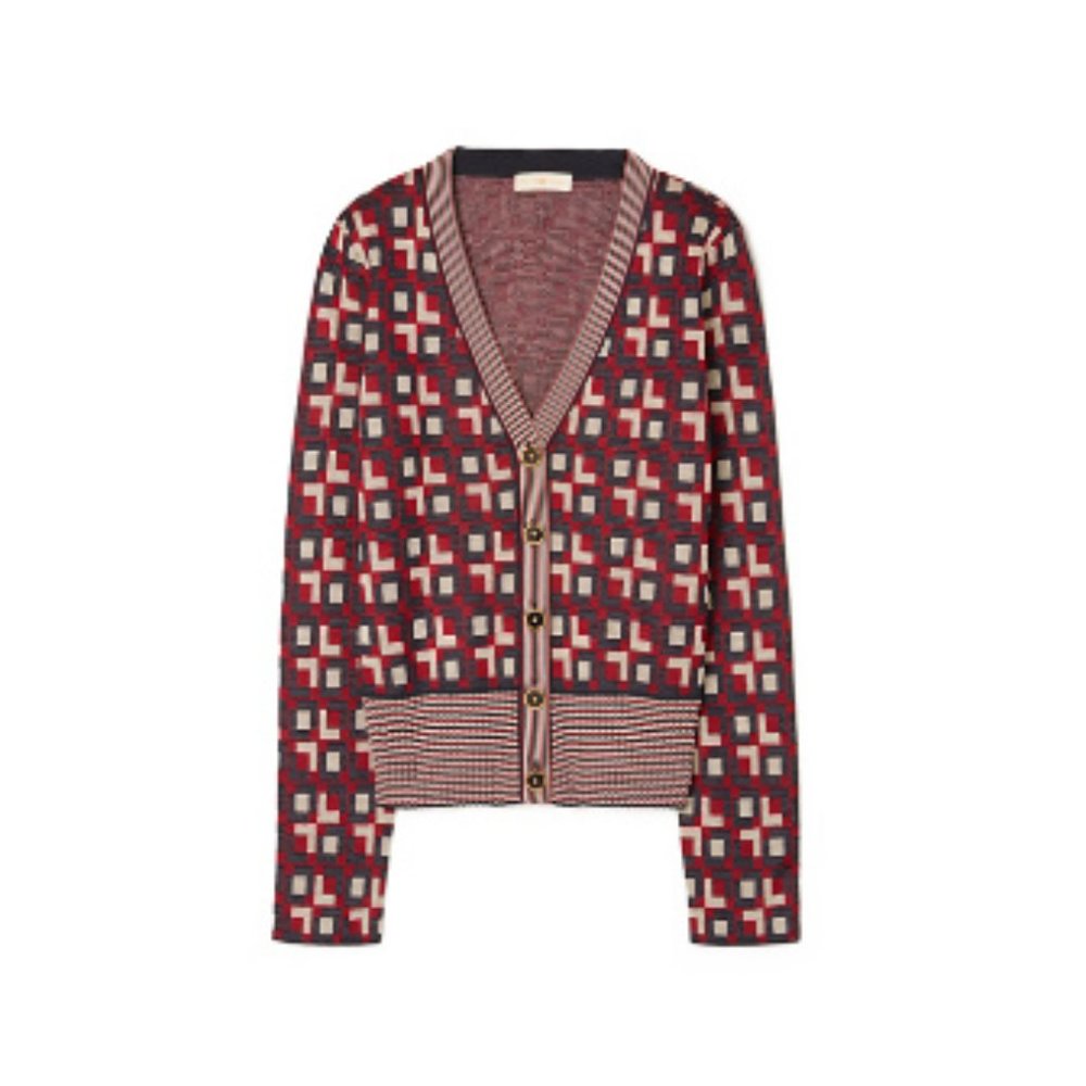 Logo Jacquard Cardigan In Light Royal Burgundy